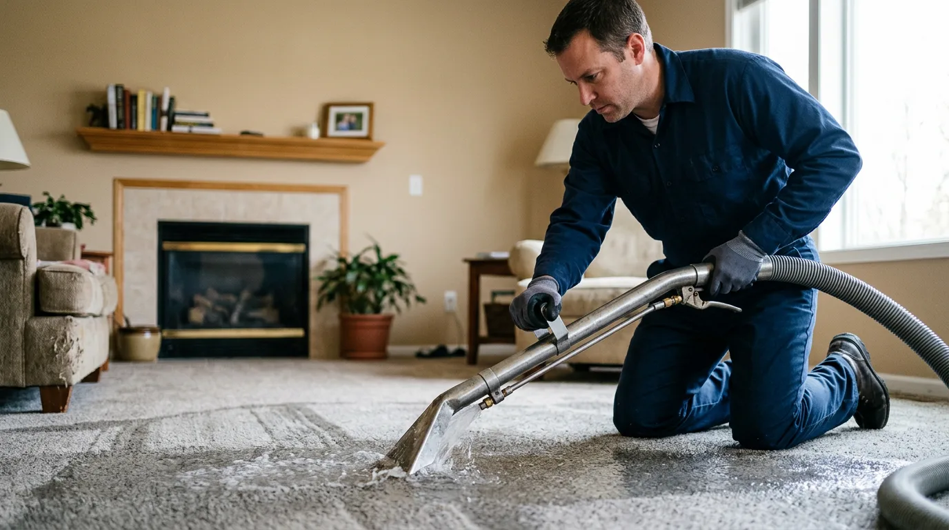 Water damage restoration technician working near Hancock, IA